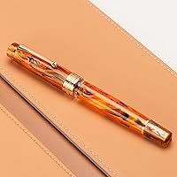 Vista 4 de Asvine P20 - Pluma estilográfica de pistón de resina ámbar, punta media de iridio, bordes dorados, colección Smooth Writer con estuche