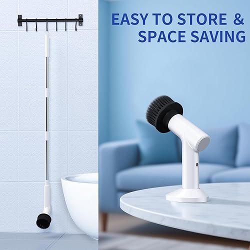 Miniatura 5 de Limpiador eléctrico giratorio, limpiador de ducha inalámbrico con 7 cabezales de cepillo de repuesto, IPX5 impermeable para baño con mango