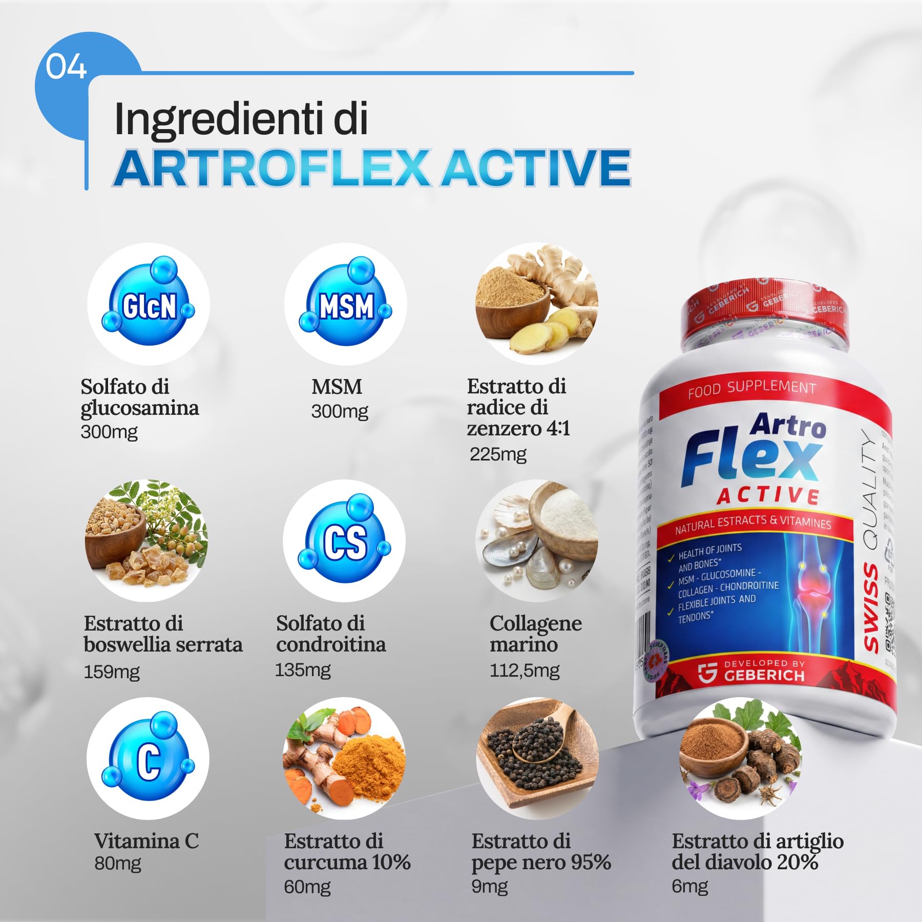Capsule ARTROFLEX ACTIVE | Integratore per il Benessere delle Articolazioni | Con Glucosamina, MSM, Condroitina, Collagene Marino, Vitamina C, Magnesio, Zinco ed Estratti Vegetali | 30 Capsule