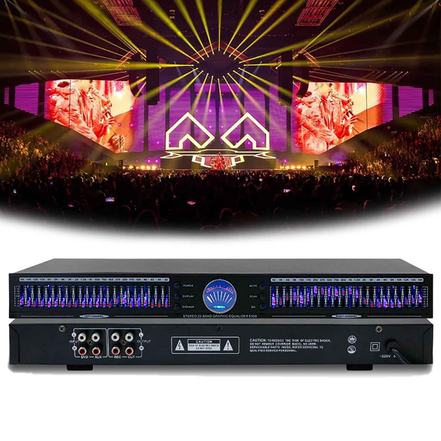 Equalizzatore audio professionale a 22 bande con 10 effetti preimpostati, montaggio a rack a doppio canale per studio di registrazione e riduzione del rumore