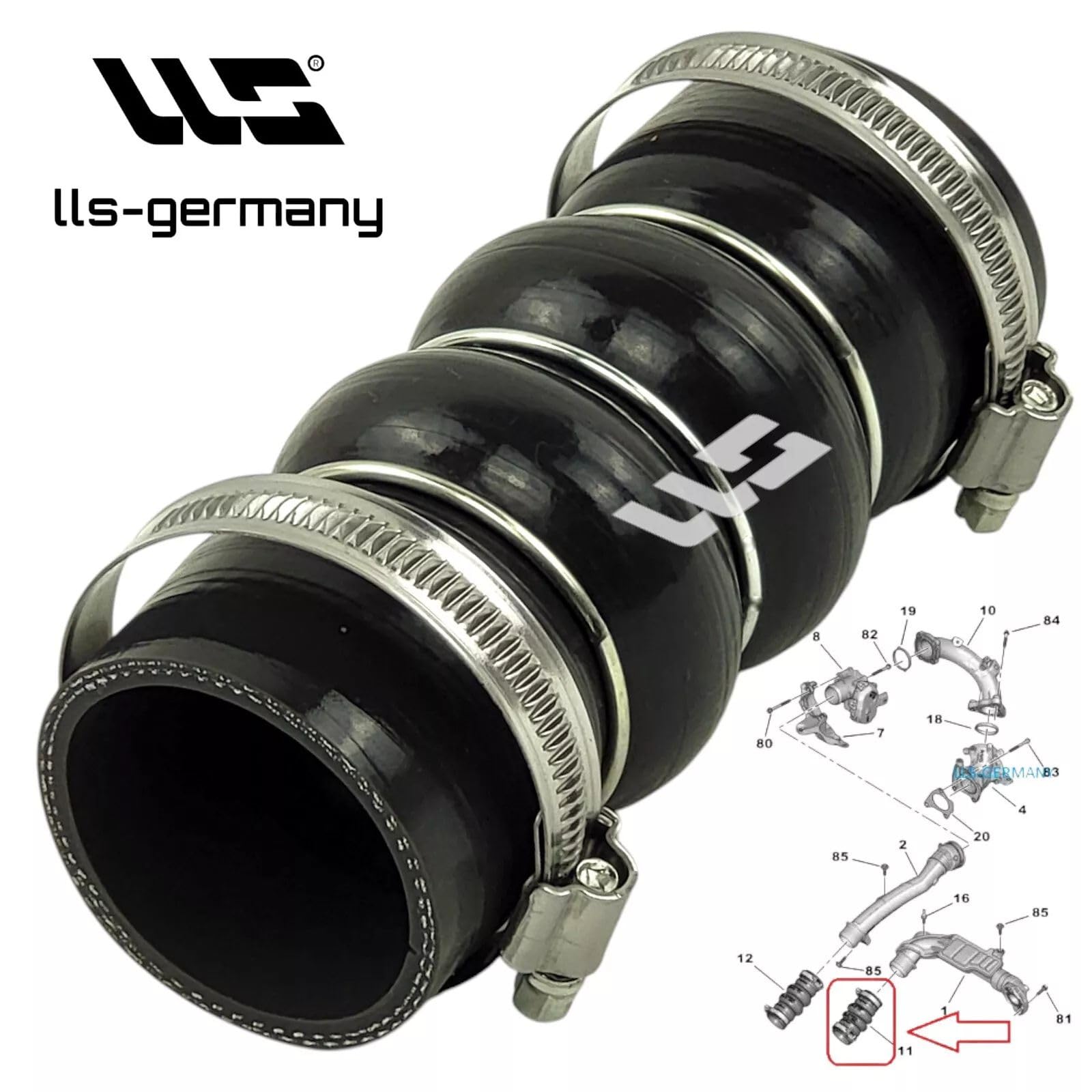 LLS-GERMANY Tubo dell'aria di carica compatibile con 208 II (UB, UJ, UP, UW), 1.2 PureTech (55-96 KW, 75-131 PS), 1.5 BlueHdi (75-96 KW, 102-131 PS), anno di costruzione 2019/06-2024/12, OEM: