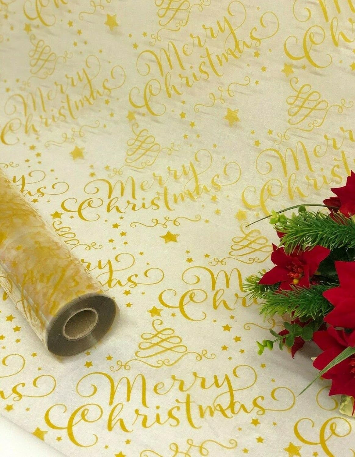 Merry Christmas Gold Cellophane Wrapping Paper Christmas Party