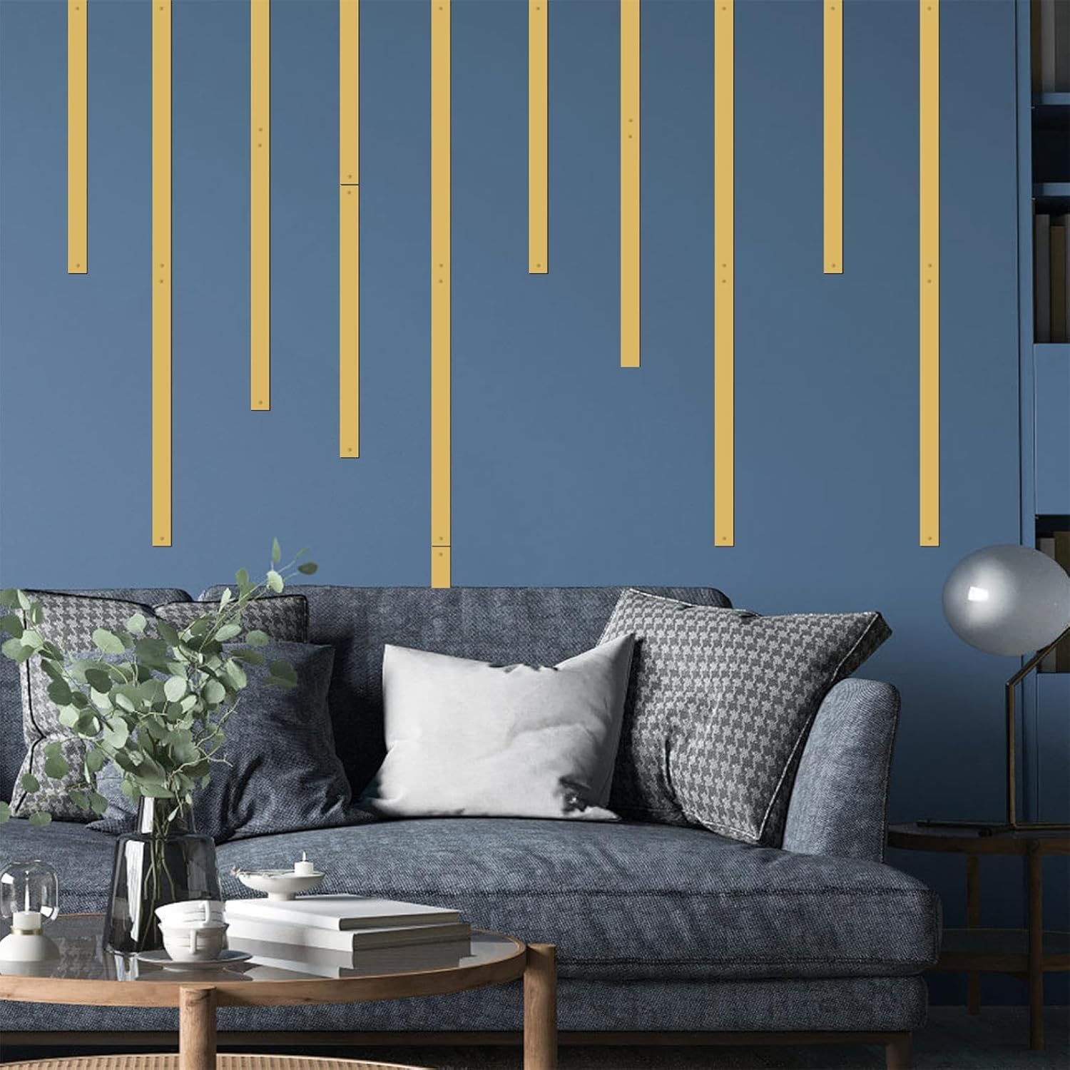 Golden Metal Wall Art Modern Line Art Walls Decor Minimalist Striped Arts Decoration Line Metal Wall Hanging for Living Room Rustic Accent Walls Sculptures for Bedroom Office Outdoor Indoor Home Decor