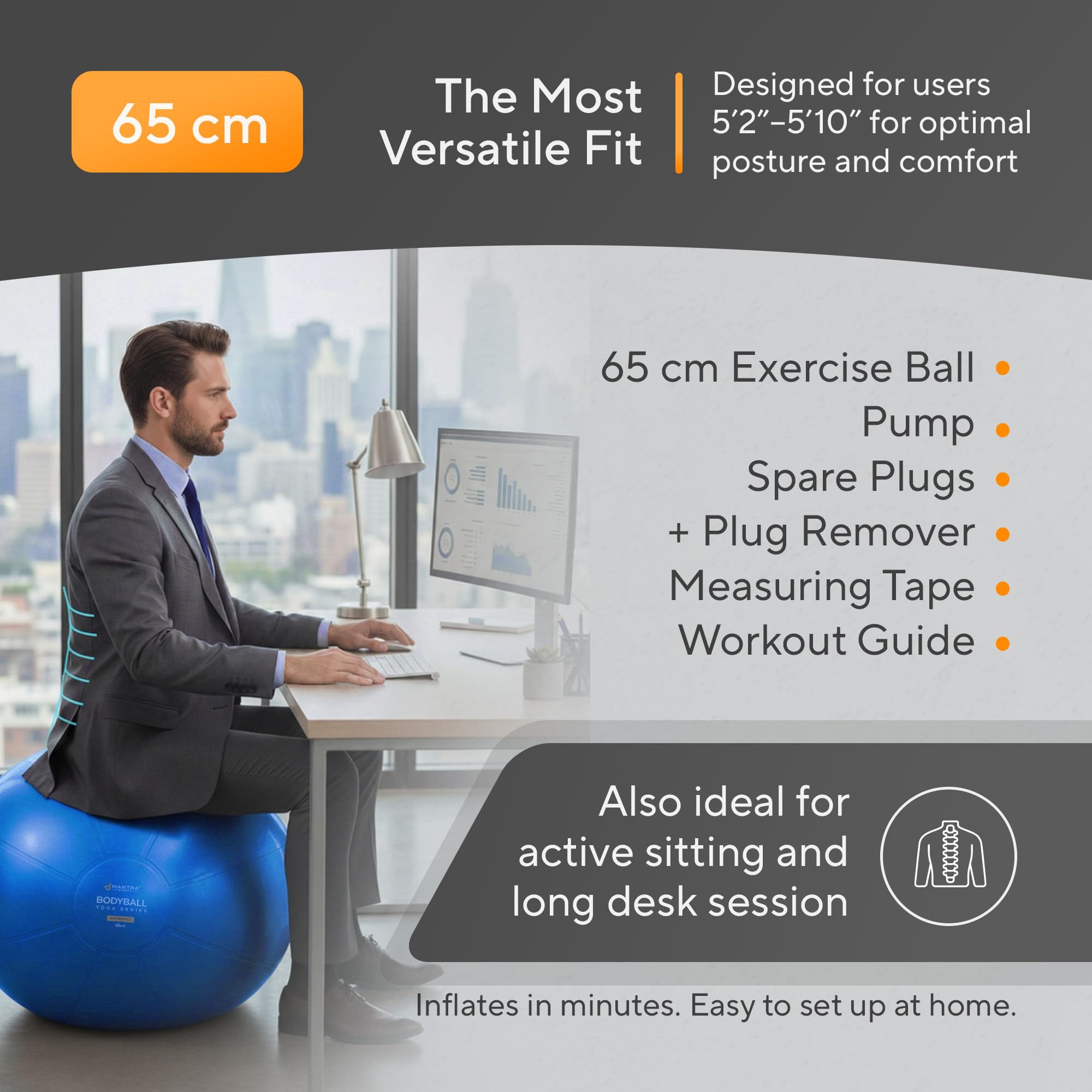 Palla da yoga, pilates, fitness, gravidanza, stabilità, equilibrio, riabilitazione, allenamento, casa, palestra, ufficio, sedia con pompa rapida inclusa