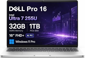 Dell Pro 16 PC16250 Next Gen Latitude 5550 Business Laptop, 16" FHD+, Anti-Glare, Intel Ultra 7 255U, 32GB DDR5, 1TB SSD, AI PC, Thunderbolt 4, Ethernet, Numeric Keypad, Fast Charge, Win 11 Pro