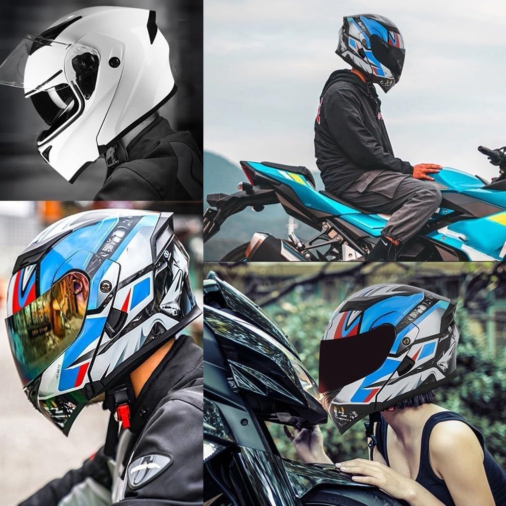 Casco apribile con Bluetooth, casco moto integrato, casco integrale certificato ECE con doppia visiera, con microfono incorporato per E,L59-60CM