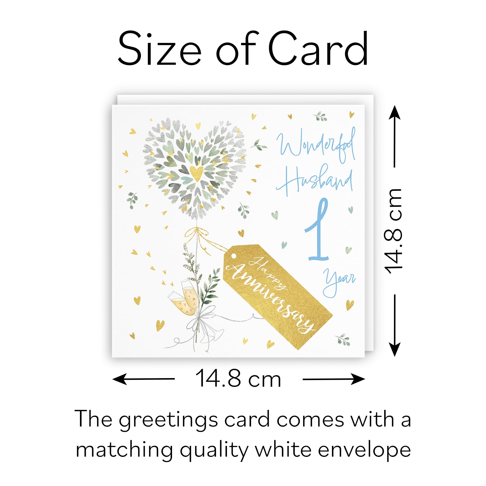 Hunts England, Husband 1st Anniversary Card, 1 Year Husband, Contemporary Hearts, Gold Foil - Image 4