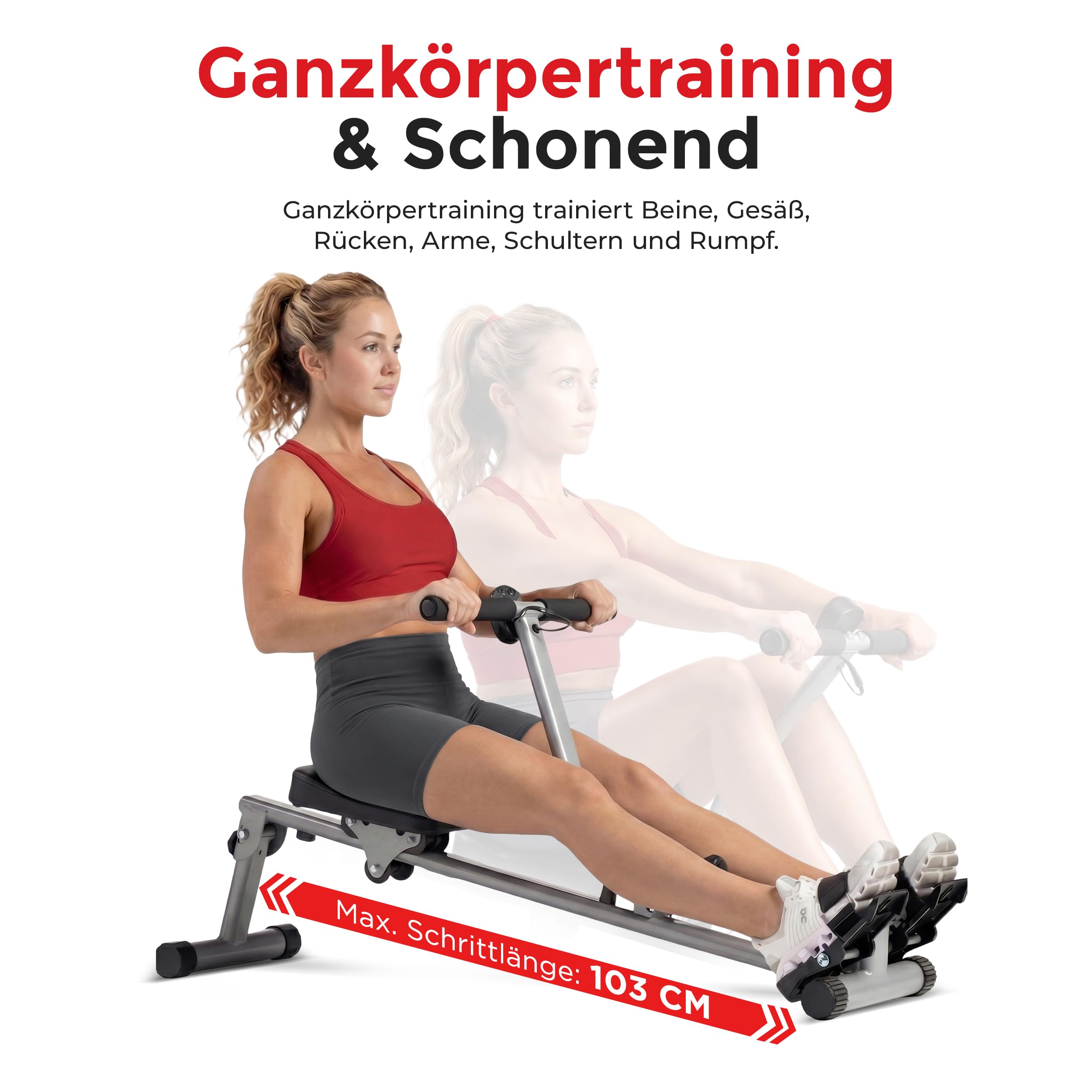 Sunny Health & Fitness Intelligentes Rudergerät, kompaktes, verstellbares Rudergerät mit 12 Widerstandsstufen für das Ganzkörpertraining
