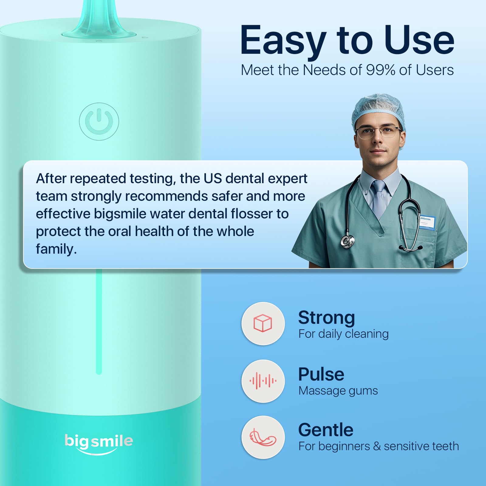 Hydropulseur sans fil puissant pour des gencives saines - Irrigateur dentaire rechargeable pour le nettoyage quotidien des gencives sensibles, des appareils orthodontiques ou des amygdales pour aider