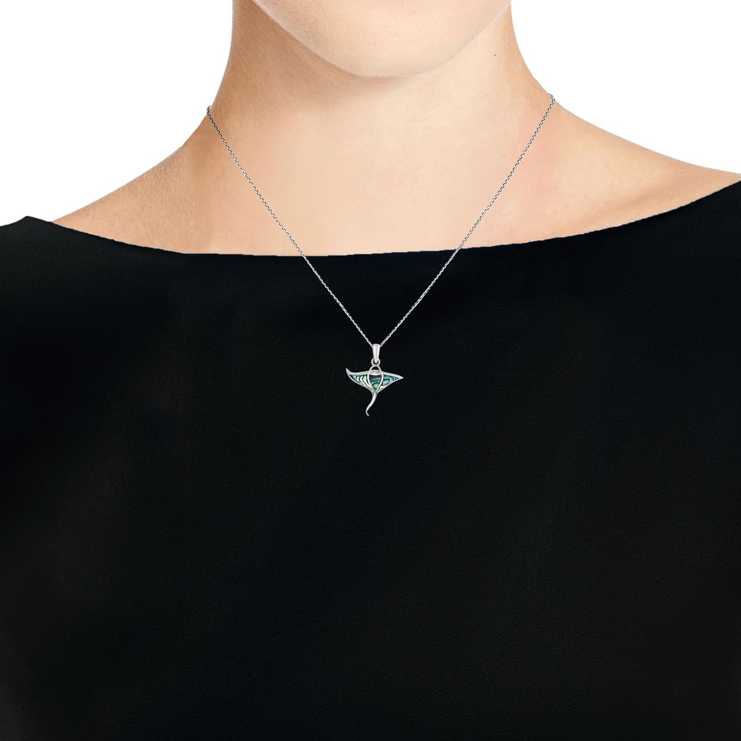 Manta Ray Necklace – 925 Sterling Silver Ocean Pendant with Genuine Abalone Shell Inlay | Marine Life Jewelry for Women | Polished Sea Animal Necklace with Cable Chain | Ocean Themed Silver Gift Pendant - Image 2