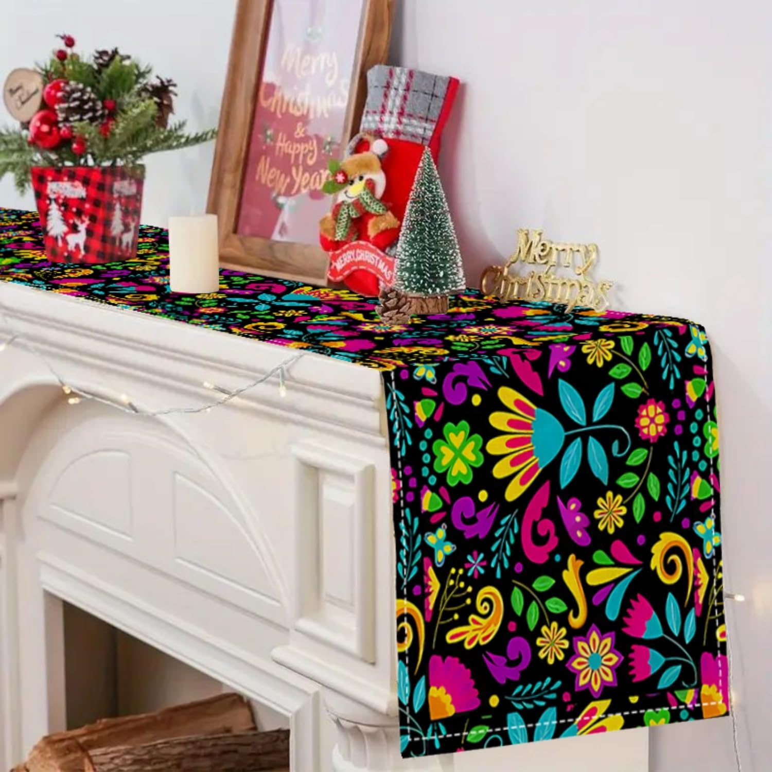 Mexican Table Runner for Party 5 Pack, Dia De Los Muertos Decorations Altar, Fiesta, Day of The Dead, 71 x 13 inches