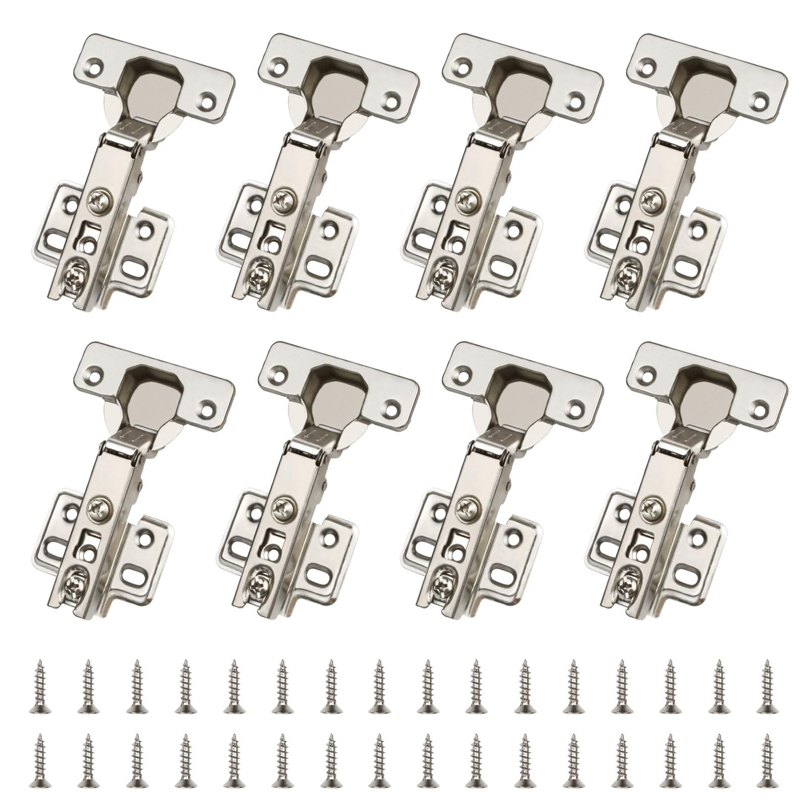 8PCS 35mm Frameless Cabinet Hinges, Cold Rolled Steel Mute Cupboard Hinge, Kitchen Cupboard Concealed, Wardrobe, Embedded Furniture Hinges Full Overlay for Kitchen Bathroom Cabinet Closet with Screws