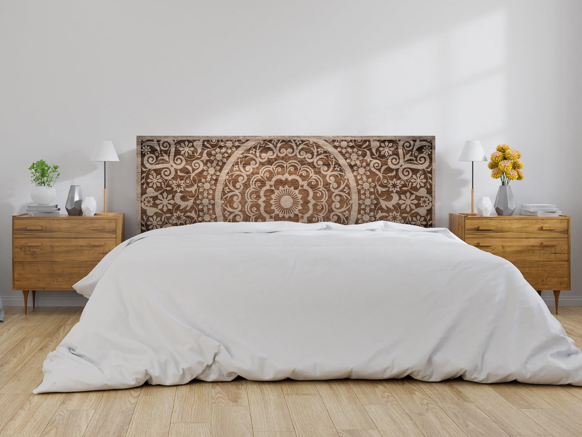 Oedim Cabecero Cama PVC Madera Mandala_H131 | Disponible en Varias Medidas | Cabecero Ligero, Elegante, Resistente y Económico (Madera Oscura Mandala_H131, 150x60cm)