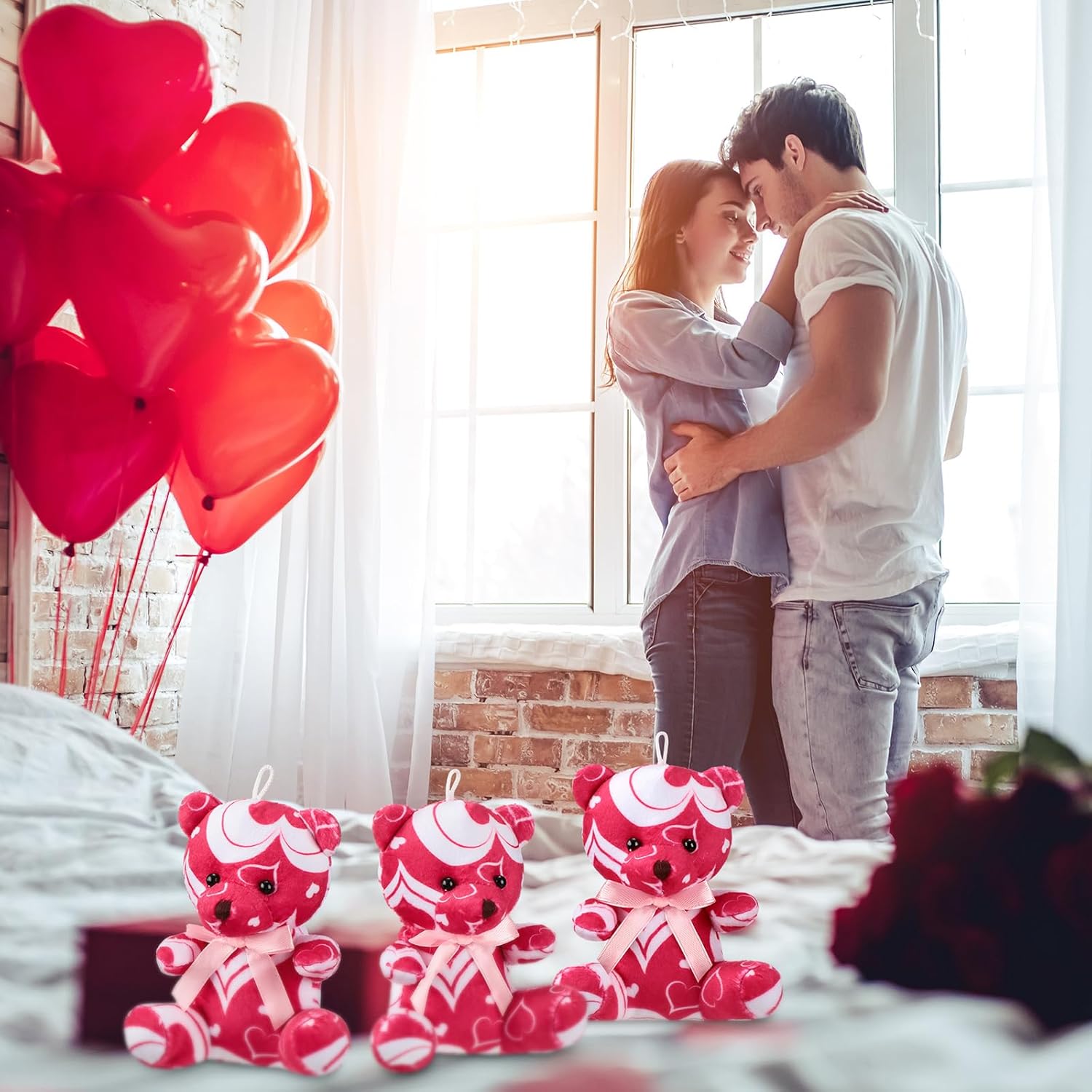 Haull 18 Pcs Valentine Heart Shaped Stuffed Animals Bears Bulk Gifts Plush Bears Bulk Mini Soft Stuffed Toys Small Cute Plush Toy 4" for Kids Adults Party Favors Home(Sweet)