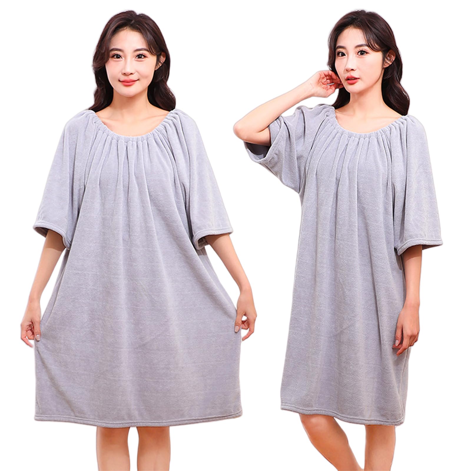 Summer Bathrobe, Women's, Off Shoulder, For Adults, Terry Cloth, Pullover, Water Absorbent, Quick Drying, Bathrobe, Bathrobe, Pool, Hot Springs, Gym, Travel, Fluffy, Change Towel gray Free size