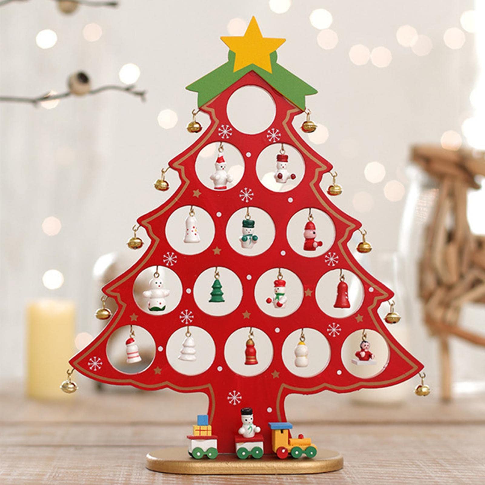 Mini Sapin De Noël En Bois à Assembler - 30 Ornements Inclus - Déco Table 20x30cm