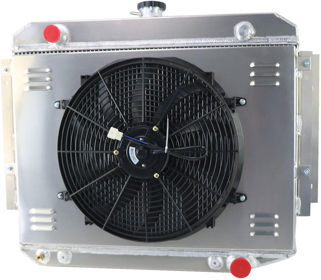 Aluminium Radiator for 1971-1978 Dodge B100 B200 B300 B/D/W Series Pickup 5.2L 5.9L 6.6L 7.2L V8 Gas, 4 Row Full Aluminium Radiator + 16 Inch Fan + Shroud + Thermostat Relay Kit