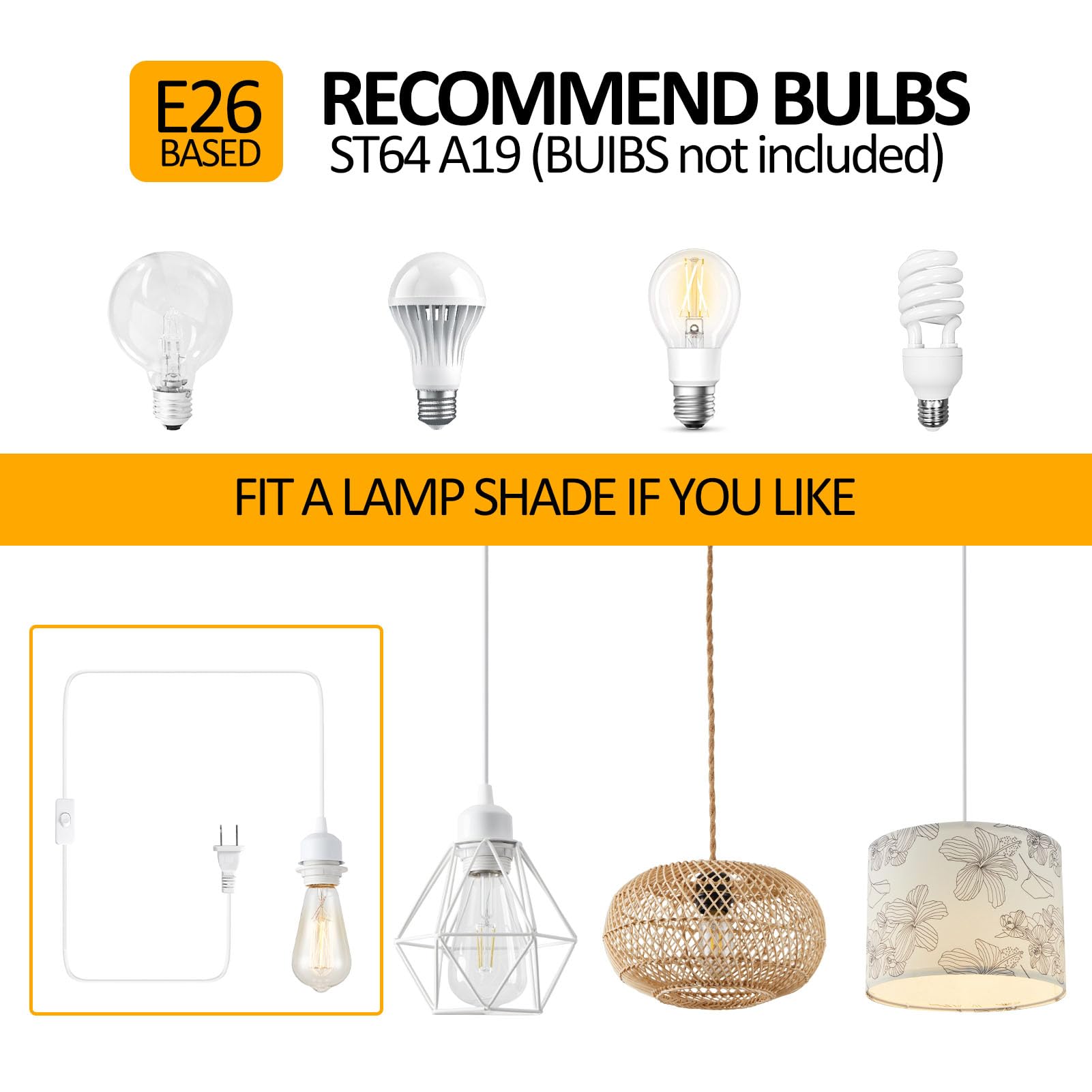 Plug in Hanging Light Kit, 15FT Pendant Light Kit with Switch