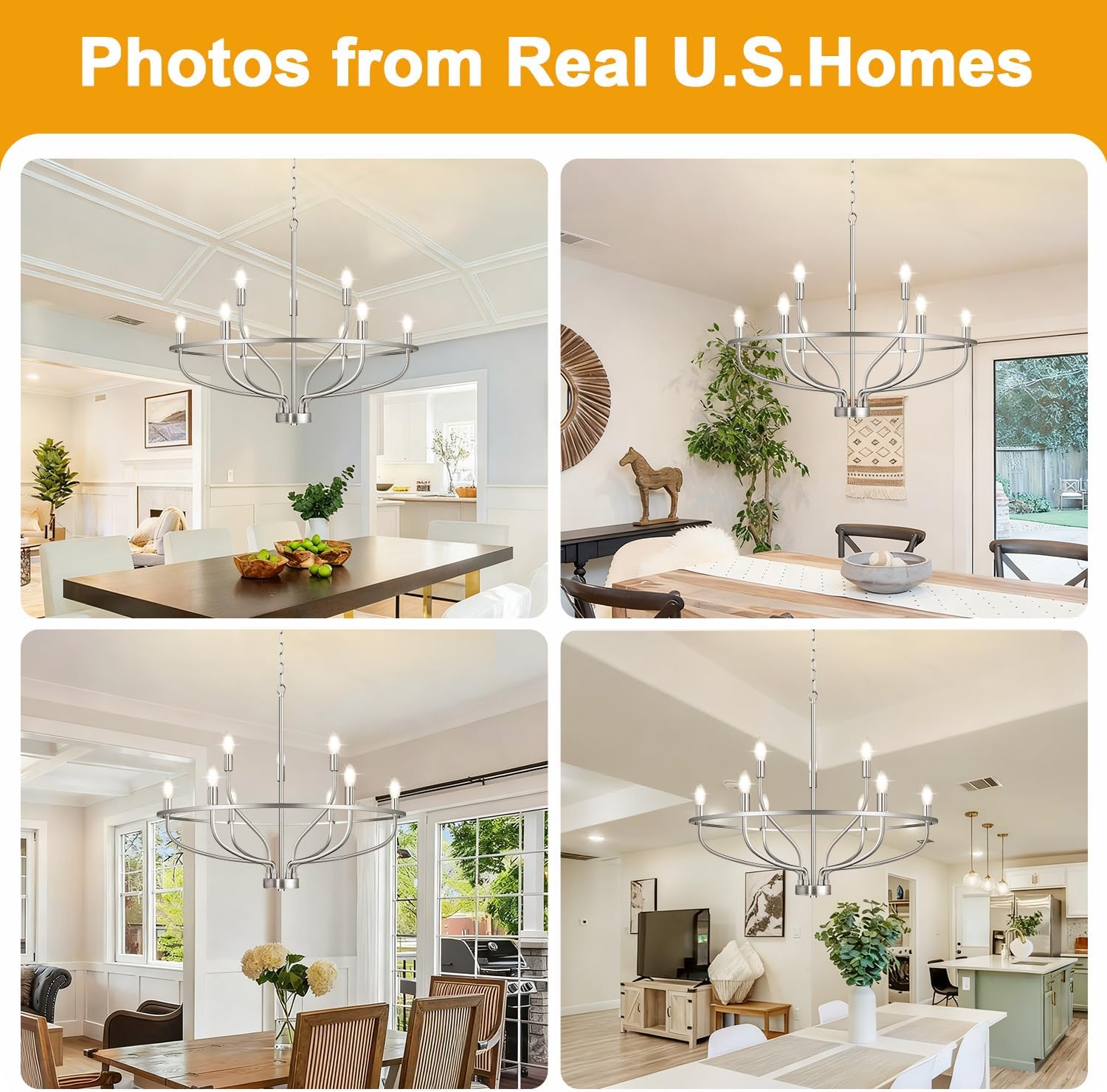 30" Brushed Nickel Chandelier, 9-Light Modern Chandelier for Dining Room Lighting Fixtures Hanging, Pendant Lights for Kitchen Island, Living Room, Bedroom Height Adjustable (Bulbs Not Included)