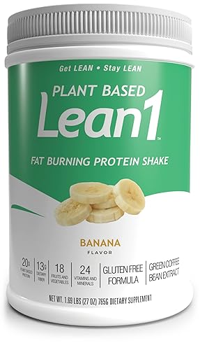 LEAN1 Nutrition53 - Polvo de reemplazo de comidas para pérdida de peso, quemador de grasa, control del apetito, plátano a base de plantas (27 onzas)