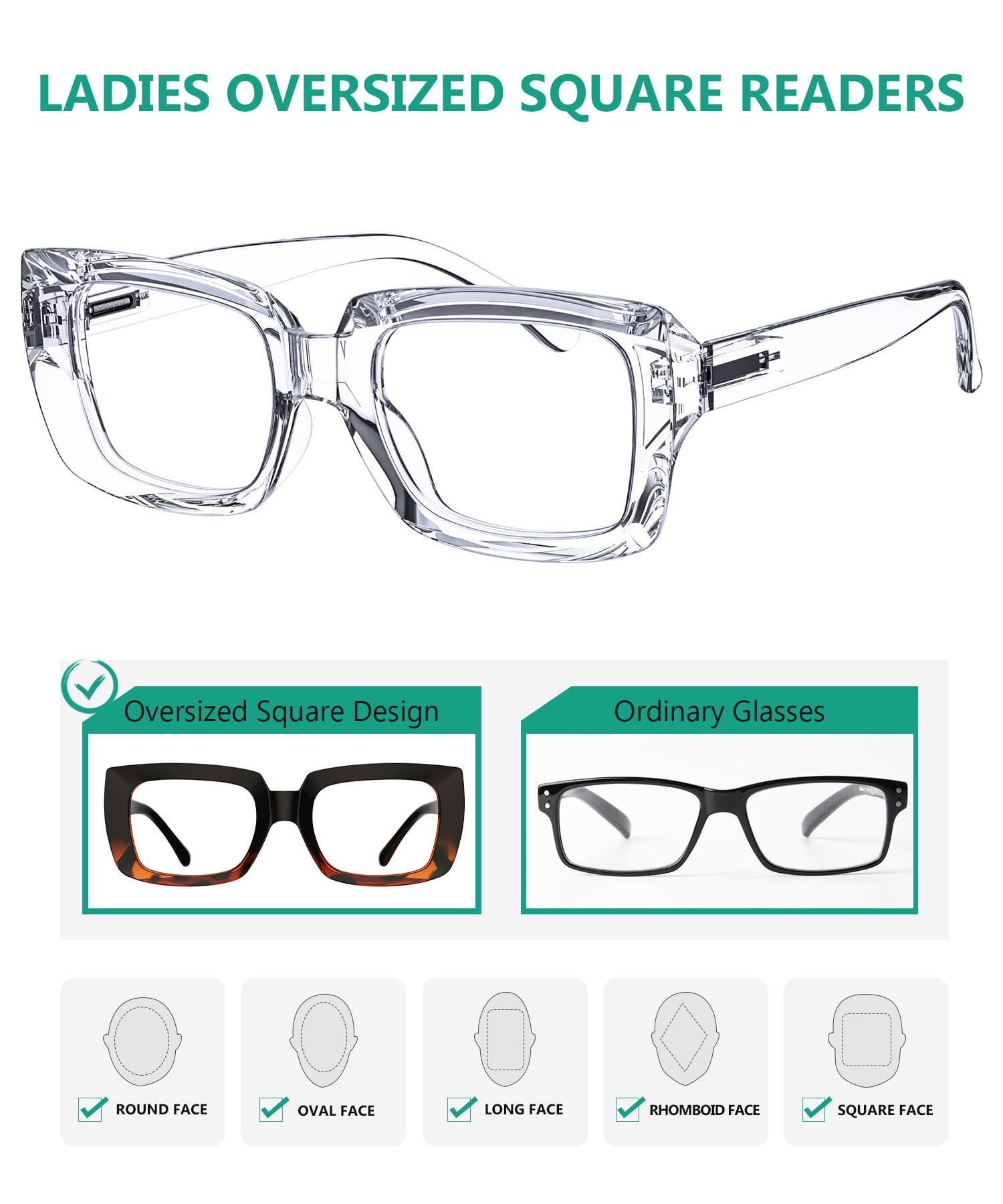 Eyekepper 4er Pack Damen Lesebrille - Stilvolle quadratische Lesebrille für Damen