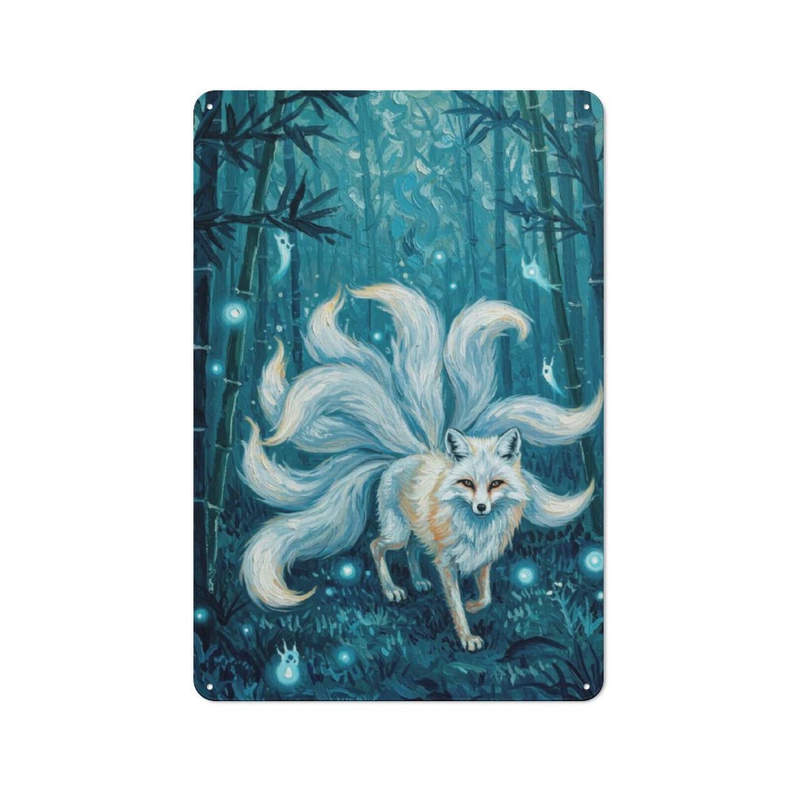 Junmoney Nine-Tailed Fox In Bamboo Forest Retro Metal Sign 30X20cm Featuring For Bar Or Restaurant, For Bar Decor Enthusiasts