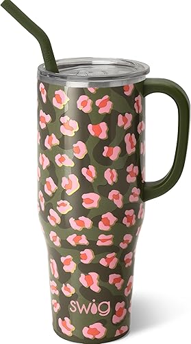 Swig Life Mega taza de 40 onzas, vaso de 40 onzas con asa y popote, apto para vasos, apto para lavavajillas, vaso aislado extragrande, acero