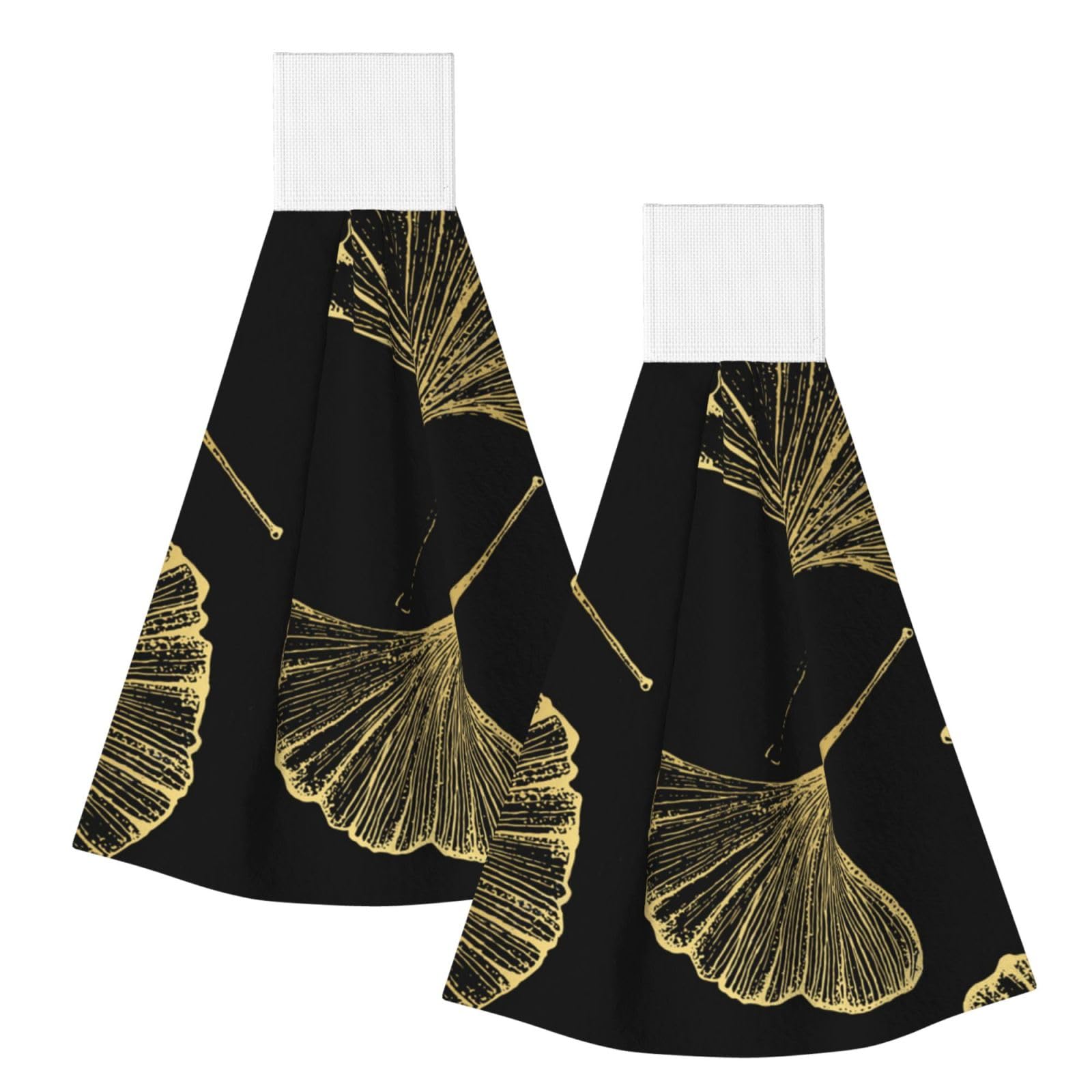 DOPKLNA Ginkgo Biloba Plant, 2 Pcs Hanging Coral Fiber Hand Towels for Bathroom, Absorbent Kitchen Towels