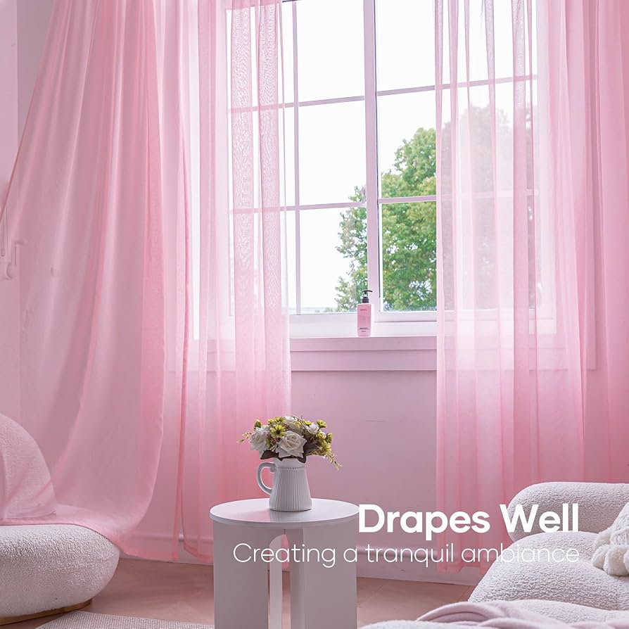 コットンローンシェード　ピンクグレー　2024年製 Amazon.com: Anjee Light Pink Sheer Curtain 45 Inch Length 2