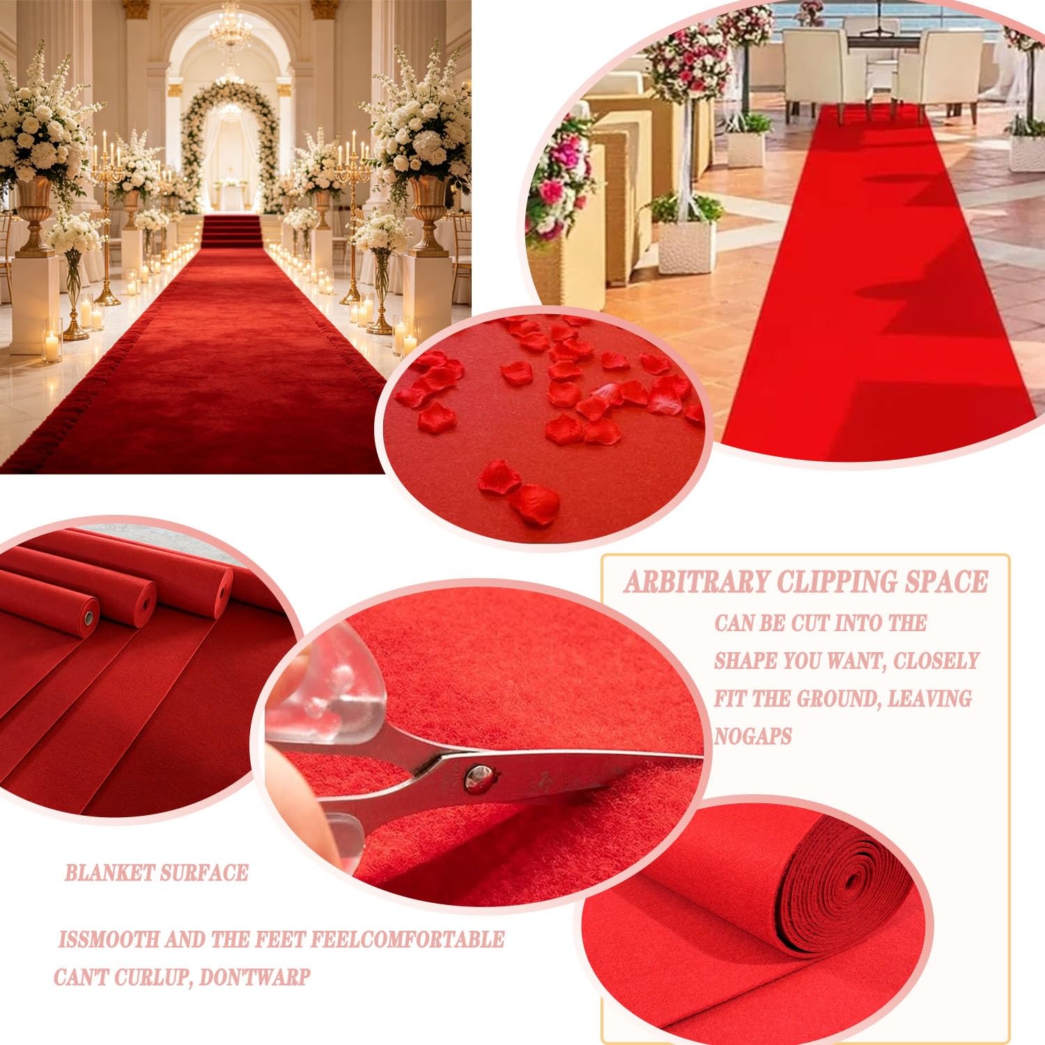 Roter Hochzeitsläufer Teppich Party Deko rutschfest Gangläufer | Weicher wiederverwendbar pflegeleicht Perfekt für Hochzeit Geburtstag Empfang & Flur(1.2x30m)