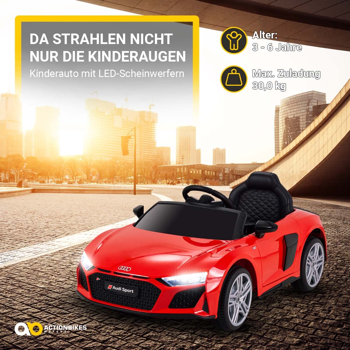 Actionbikes Motors Kinder Elektroauto Audi R8 | Fernbedienung mit First Funktion - Lizenziert - Kinderauto elektrisch - Elektrofahrzeuge - Spielzeugauto - Elektro Auto für Kinder ab 3 Jahre (Rot)