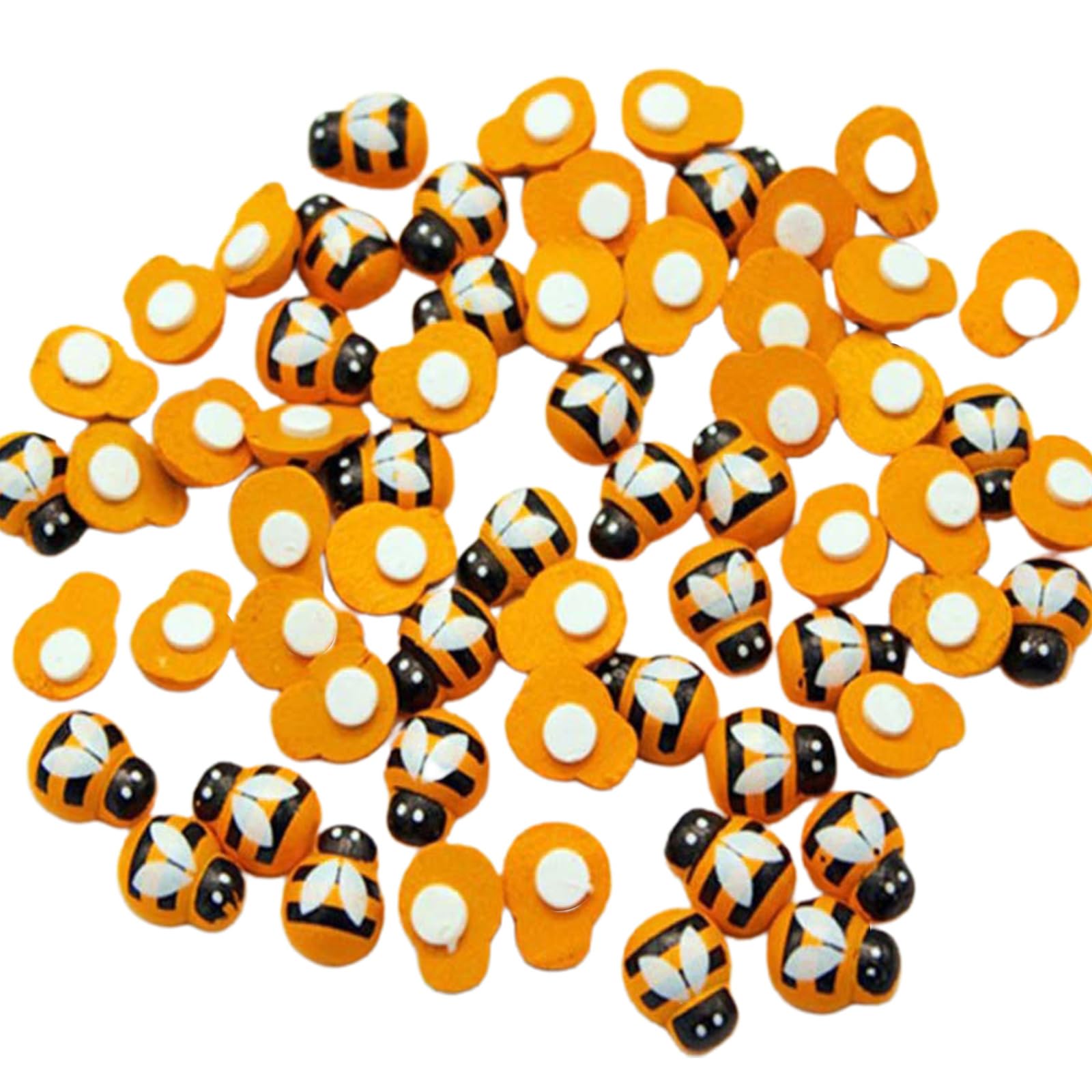 Temooues Multicolor 100 Pcs Tiny Wooden Bee Embellishments Self-Adhesive Painted Flatback Bumble For Scrapbooking Home Wall Birthday Party Decorations Bumble