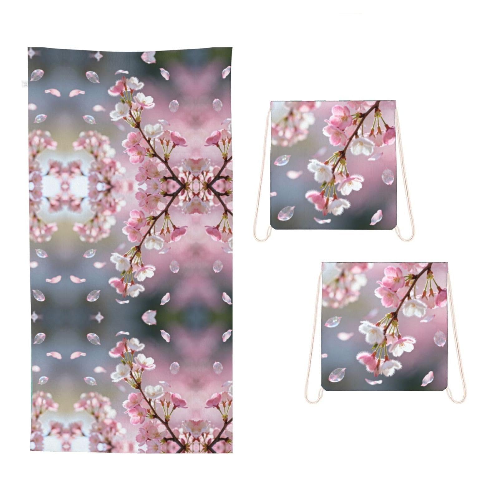 CNTDBU Cherry Blossom Fall 2 in 1 Packable Towel Bag-Large Beach Towel with Stuff Sack, Super Absorbent Microfiber Travel Towel for Pool