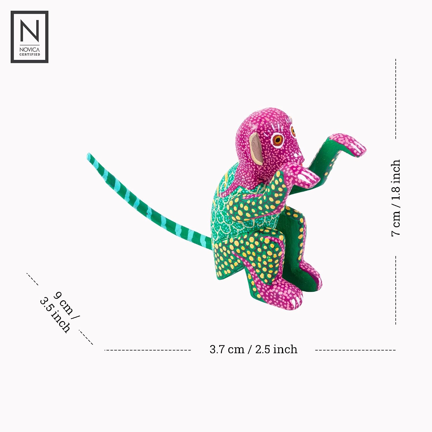 NOVICA Artisan Handmade Wood Alebrije Figurine Multicolored Small Mexico Sculpture Painted Monkey [2.8in H x 1.5in W x 3.5in D] ' Bold Monkey'