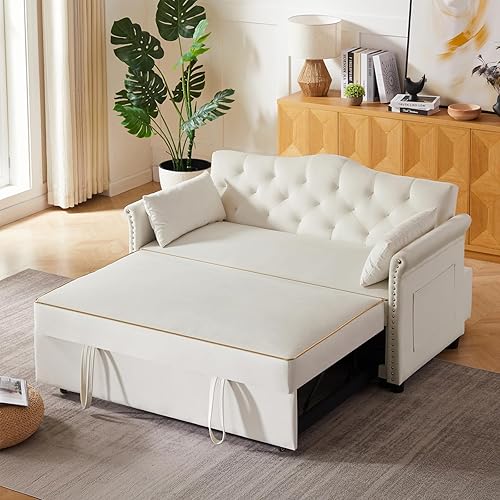 Miniatura 32 de sofá cama de terciopelo de 58 pulgadas, convertible 3 en 1 con bolsa de almacenamiento y respaldo ajustable, perfecto para espacios pequeños, sala 7
