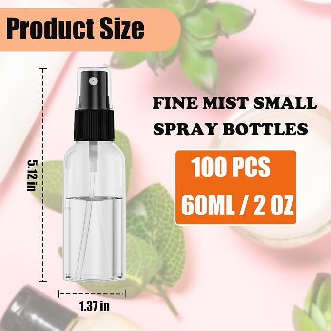 100 botellas spray 2oz 60ml plástico recargable miniatura 2