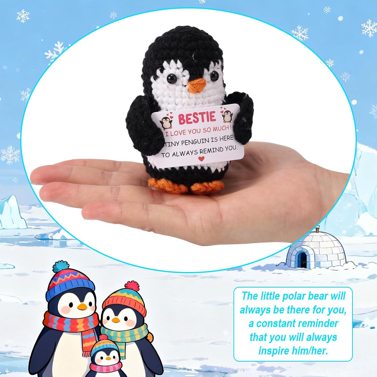 TOYMIS Emotional Plush Support Doll Woolen Yarn Crochet with Encouragement Card for Friends