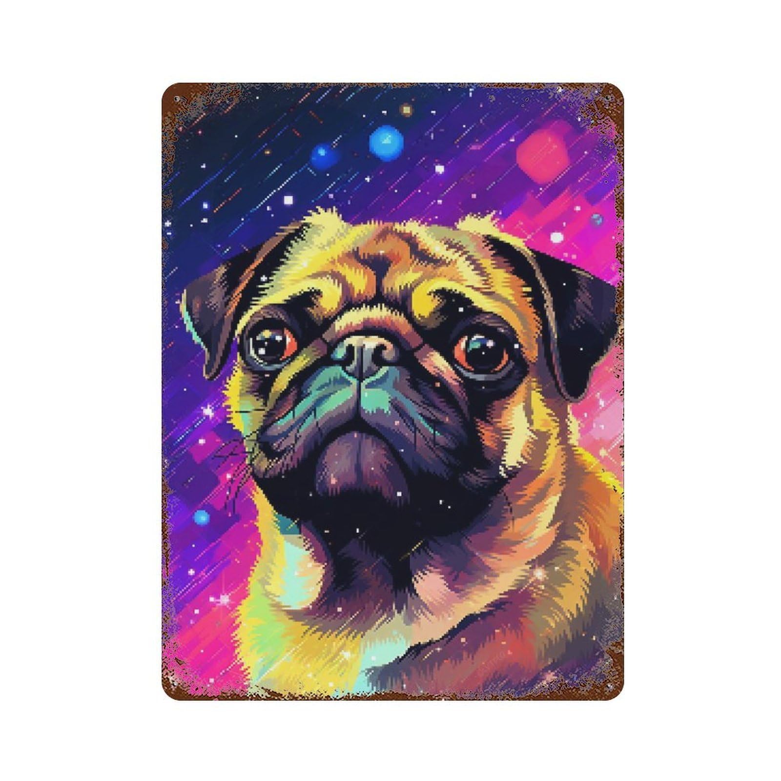 Synth Pug Pixel Art Vintage Rust Metal Sign 15.7"x11.8", Shabby Chic Decor for Garage, Pub Or Kitchen
