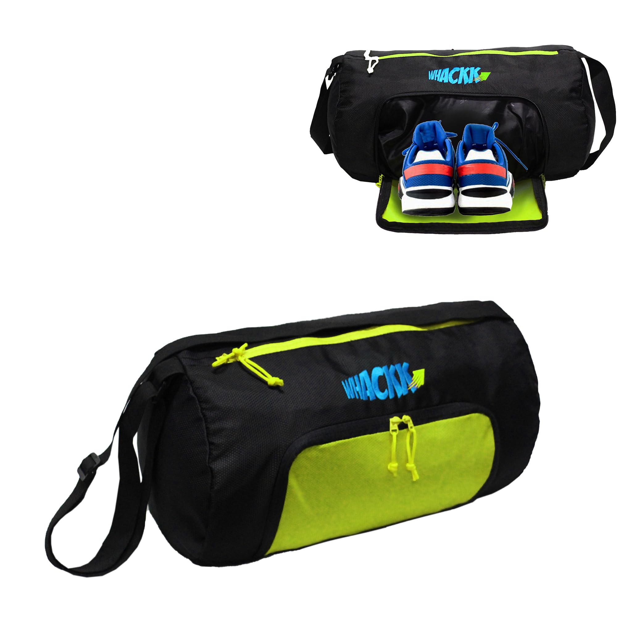 Whackk Track |Gym Bags |Fitness Bag|Sports Duffle|Multipurpose Carry Bag |Travel Duffel Bag|Adjustable Strap|Air Ventilated Pocket for Shoes|Unisex|Lightweight|Sports Kit|Kitbag|for Men Women (Green)