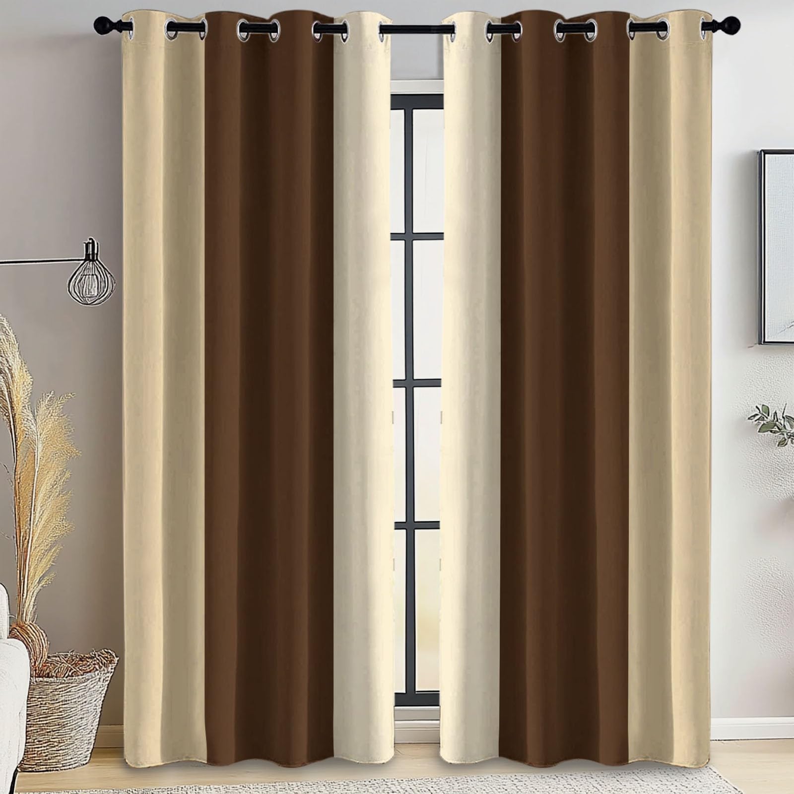 solant Anti-Froid Doux, Rideaux Thermiques 91.5L X 160H cm (2 Panneaux), Carrés verticaux Simples pour Chambre de Bébé, Brun Clair