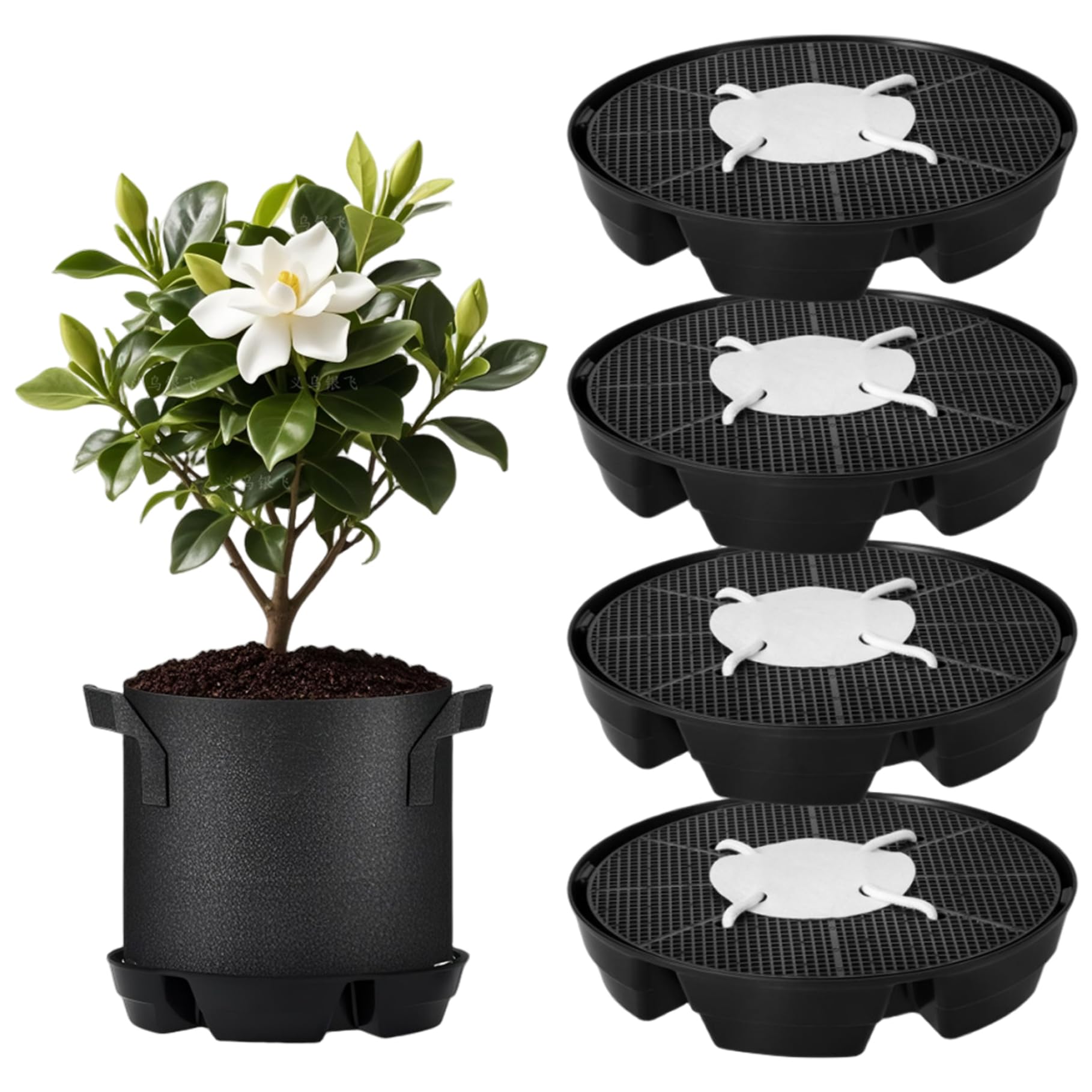 Base de pot en tissu à arrosage automatique pour sacs de culture, lot de 4 coupelles réglables