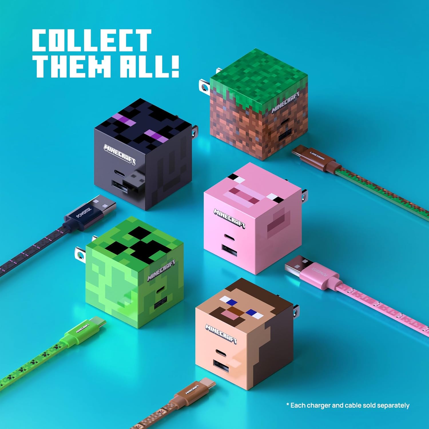 LIQUIPEL Powertek Minecraft Charging Bundle USB-C to C Cable and Wall Charger (Pig)