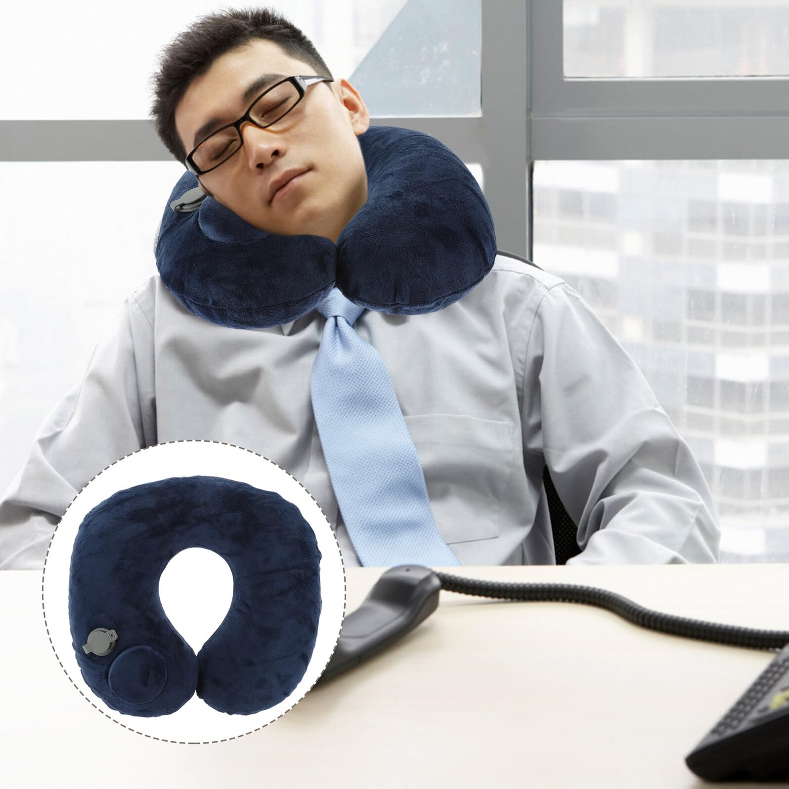 Almohada de Viaje Cervical Inflable Azul, Flocada, Automática