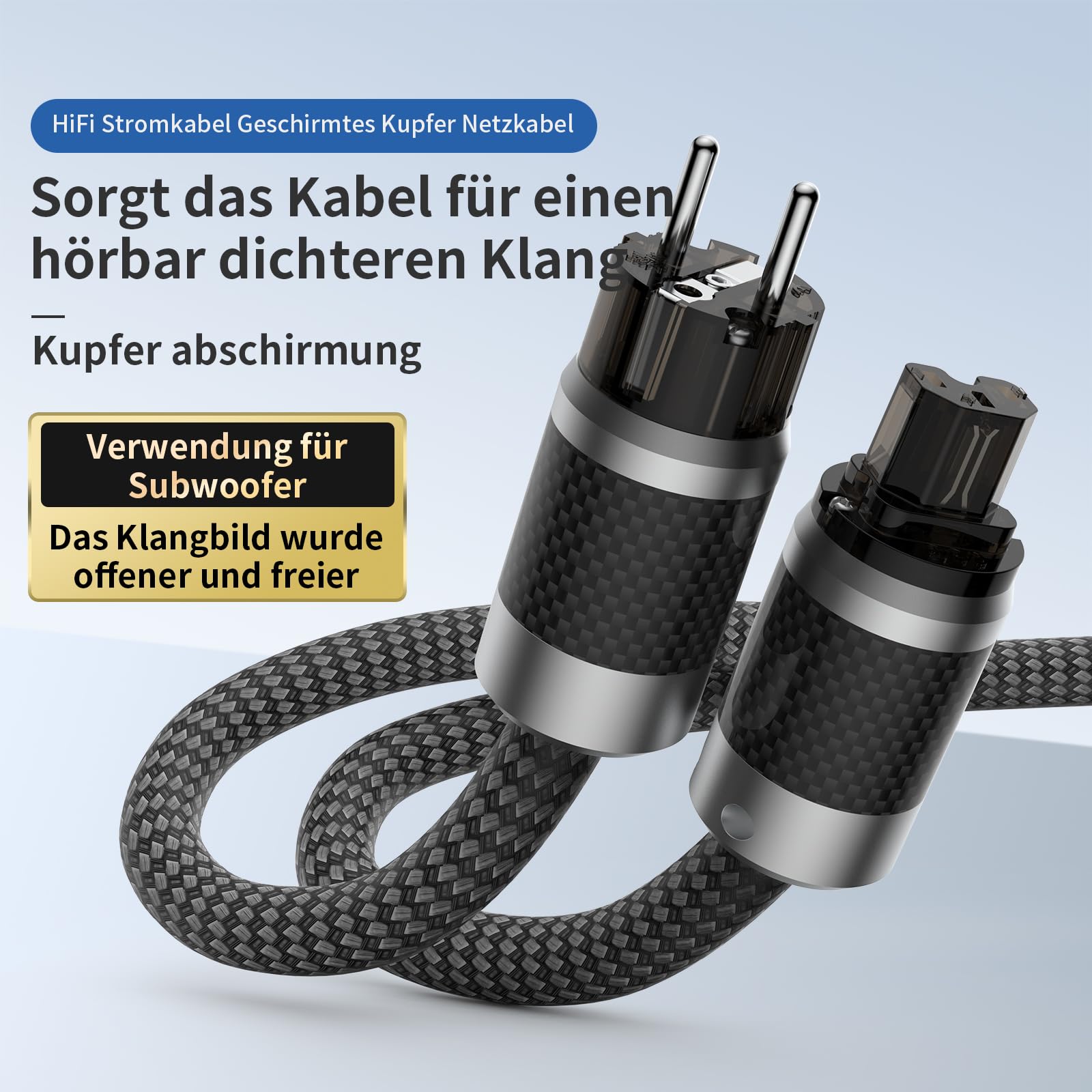Tertullus Wysokiej klasy kabel sieciowy hi-fi i C15, kabel zasilający audio, z wtyczką Schuko i wtyczką do urządzeń zimnych (E860, 1,5 m)