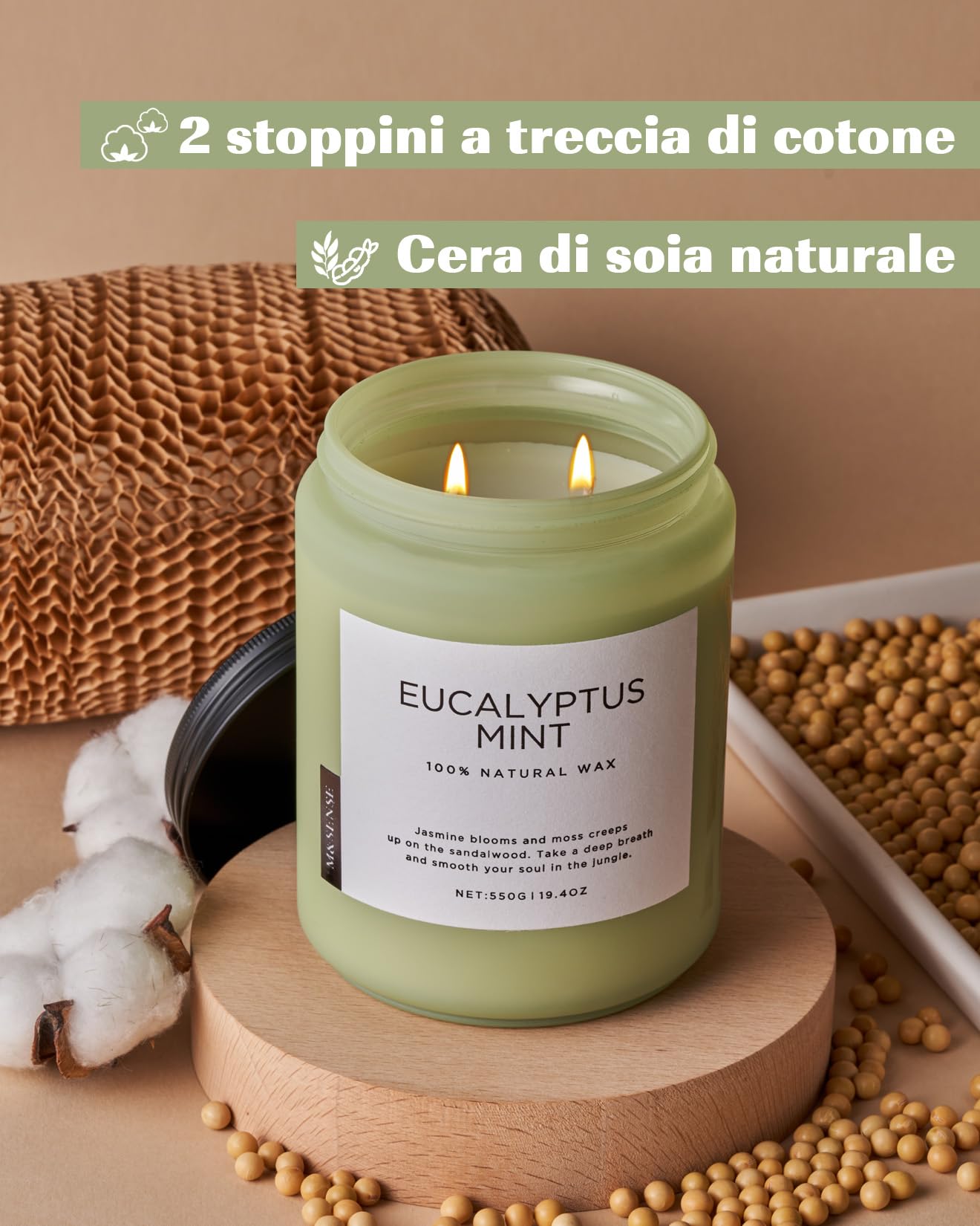M&SENSE candele profumate eucalipto e alla menta candle, candela di Natale di San Valentino regalo, idee regalo donnaper fetto per il rilassante meditazione, yoga, SPA, Fino a 110 Ore