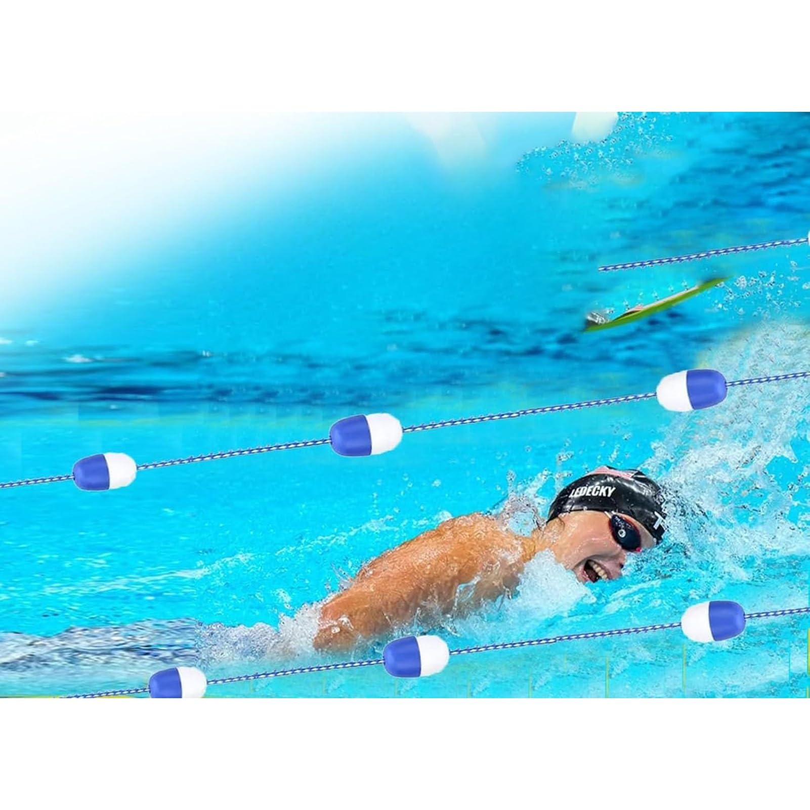 Corde de séparation de piscine bleu et blanc avec flotteurs de sécurité