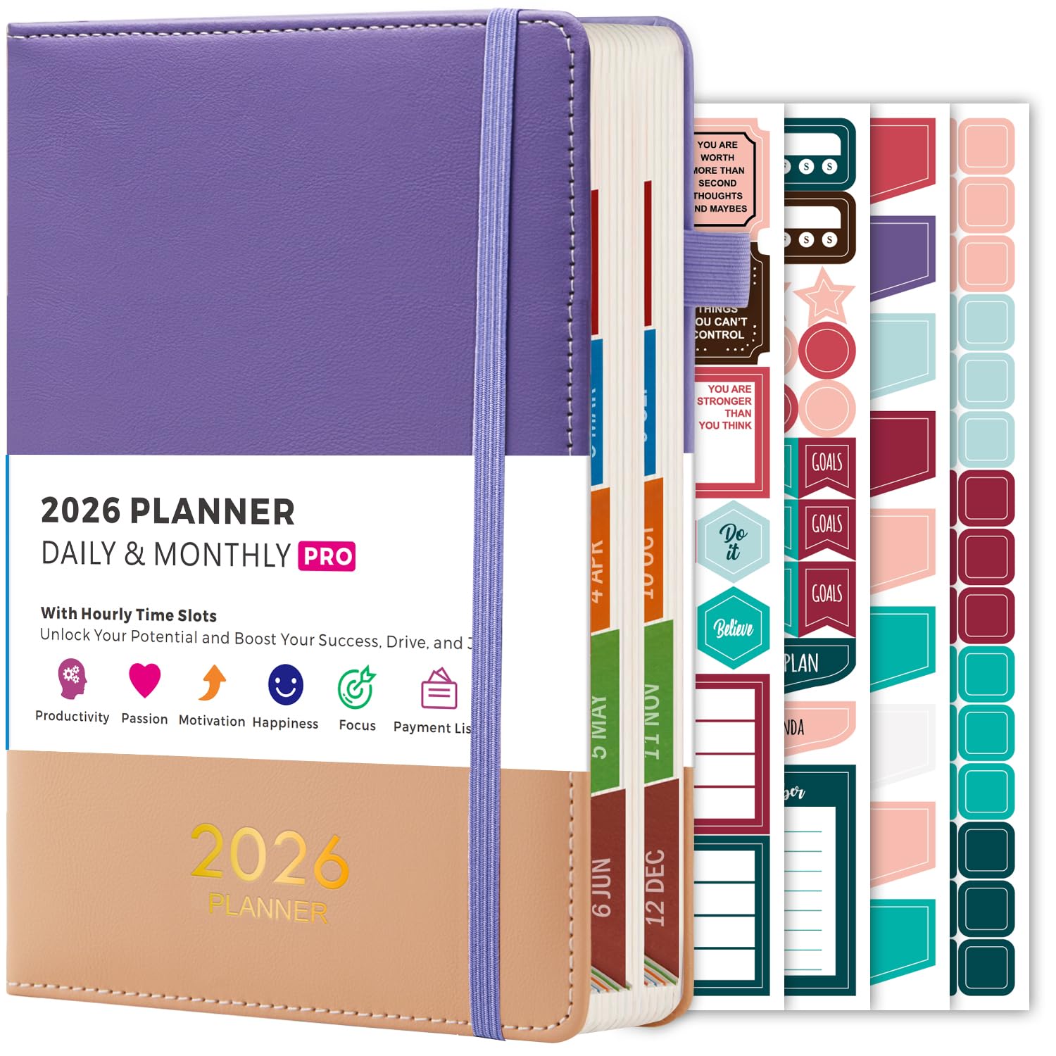 Planer dzienny 2026, planer 2026, jedna strona na dzień z harmonogramem godzinowym, 12 zakładek miesięcznych, styczeń 2026 - grudzień 2026, kalendarz spotkań w formacie A5 do planowania sukcesu