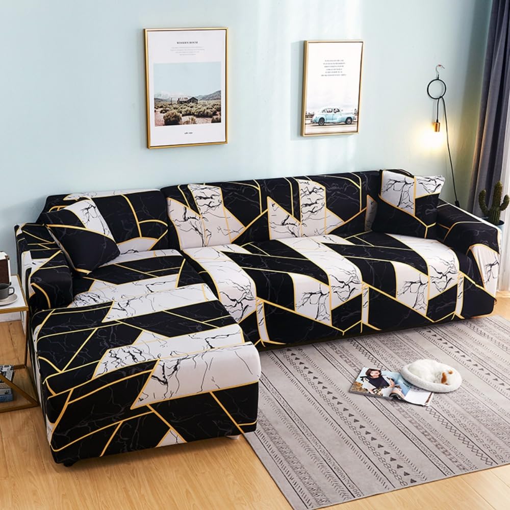 OKJK Sectional sofa cover l shape, Printed Stretch comfort fabric corner sofa cover, for living room recliner sofa covers, all inclusive, easy care (color 24,Small(90-140cm))