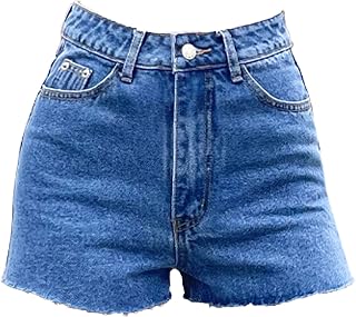 OULIWANGLUO Women Straight Leg High Waist Denim Shorts Wash Casual Distressed Stretchy Jean Shorts Fashion Loose Casual Denim