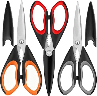 OMDAR Kitchen Scissors 3 Pack - Heavy Duty Stainless Steel All-Purpose Shears for Meat, Poultry, Fish, Herbs - Dishwasher Safe with Sheath